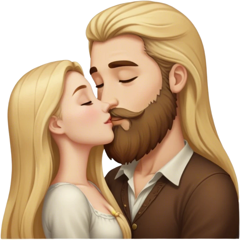 girl with long blonde hair kissing tall man with hair brown long hair and  brown beard emoji