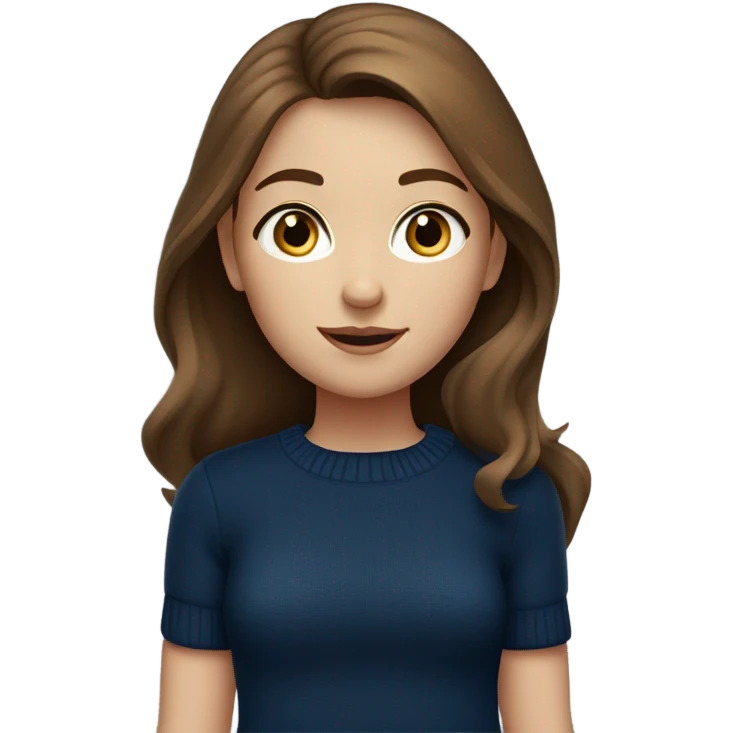 brown haired girl with blue eyes in a navy blue sweater  emoji