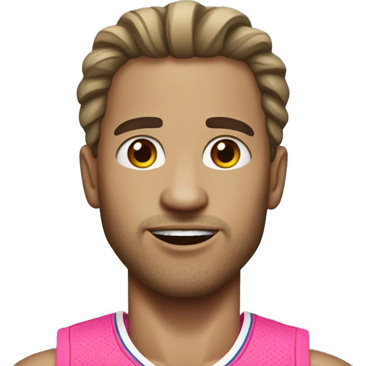 An emoji of an American man with white skin, slightly long hair, wearing a pink basketball outfit emoji