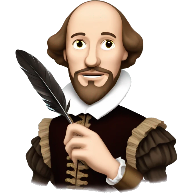 William Shakespeare holds a feather in his hand emoji