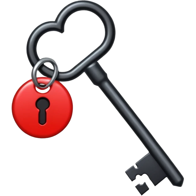 iOS sticker, dark key, black metal, red hole, minimal emoji