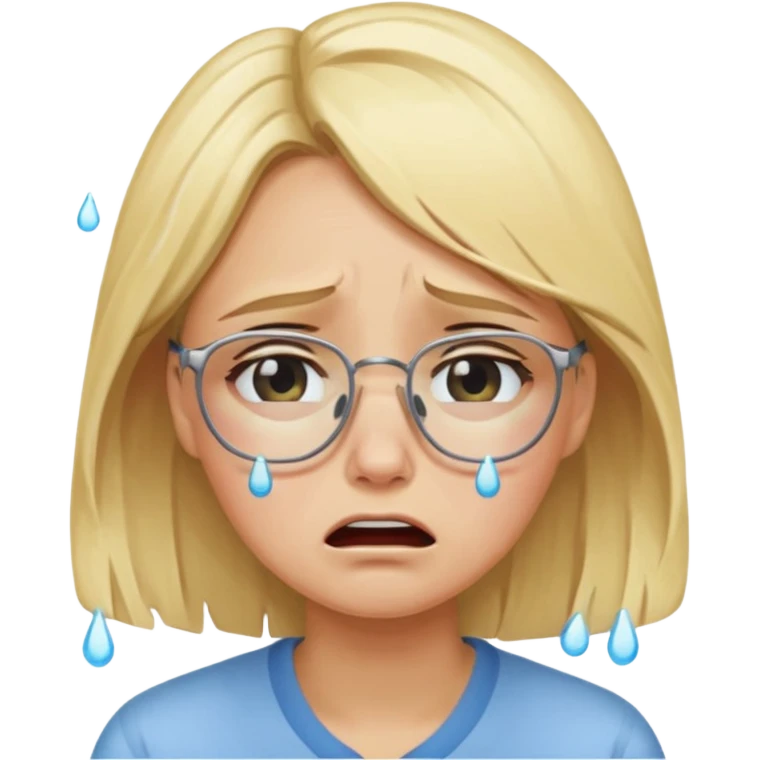 Blonde with glasses crying emoji