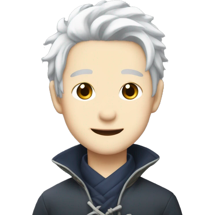 Satoru gojo, hidden eyes, white hairs ,cute smile, blushy cheeks. emoji