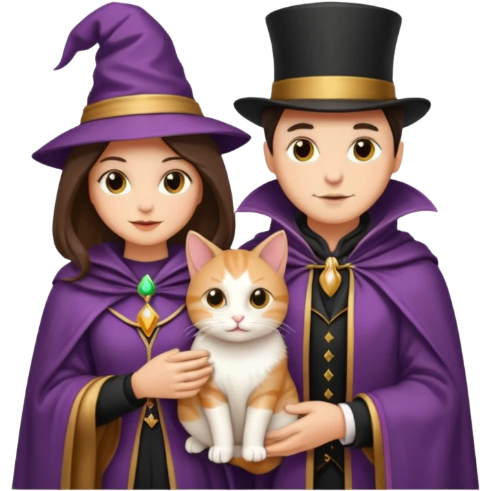 magician couple and their pet cat emoji