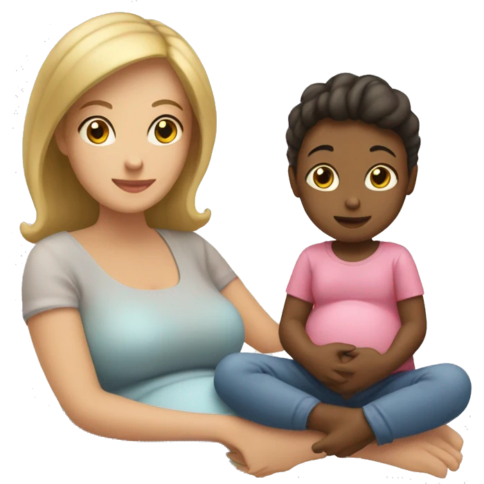 Mom pregnant with baby with little girl sitting next to her emoji