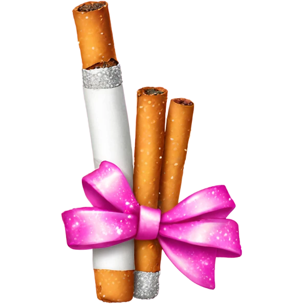 Cigarette with pink bow wrapped around it and pink sparkles and  emoji