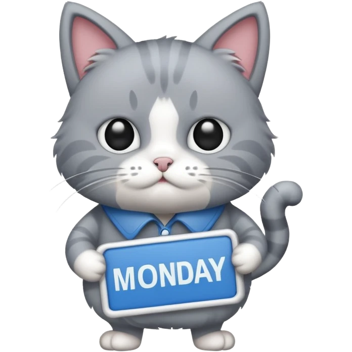 Cat carrying a “Monday blues” sign emoji