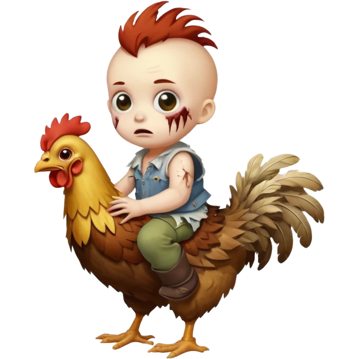 A baby zombie riding a chicken emoji