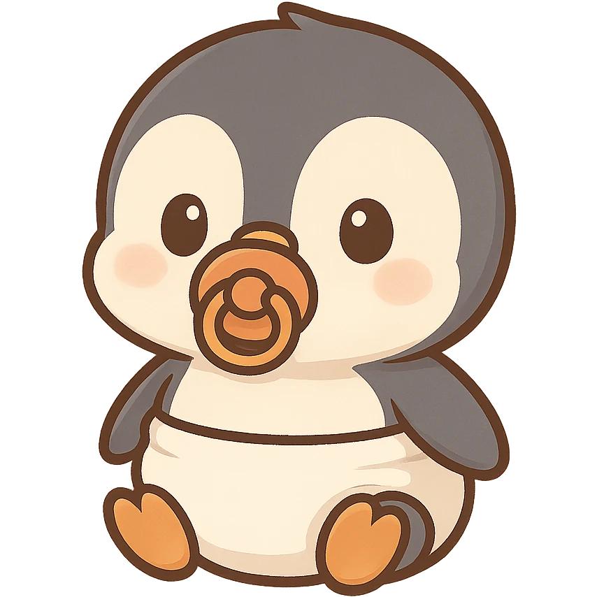 cute penguin wearing a diaper and sucking on a pacifier, simple and friendly emoji