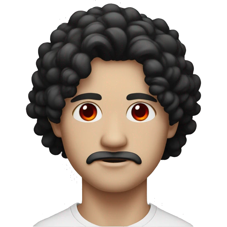 man white skin cold look black hair black eye t-shirt with a red cloud outlined in black emoji