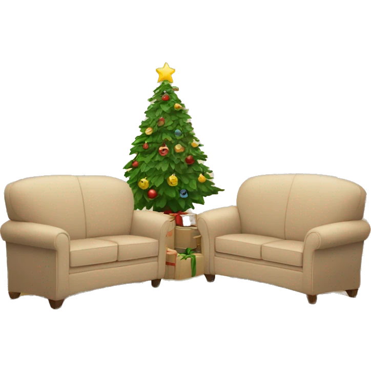 beige sofa books and christmas tree emoji