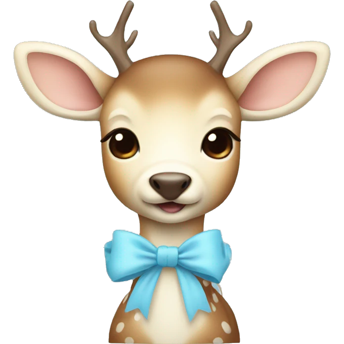 Cute cream and brown Deer with a baby blue bow emoji