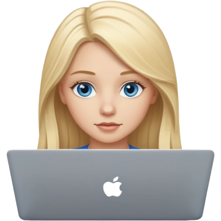 White girl with long blonde hair and blue eyes with laptop emoji