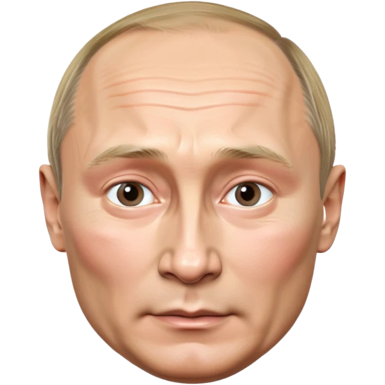 Vladimir Putin, 4K photo-realistic, round face, lifelike skin and features, polished finish, cool expression, clean background emoji