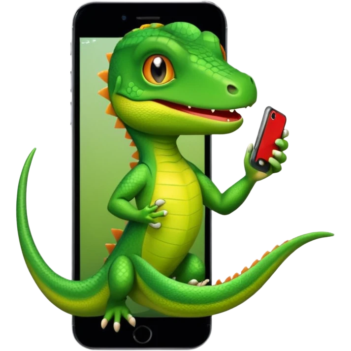 animated lizard pressing lizard emoji on phone emoji