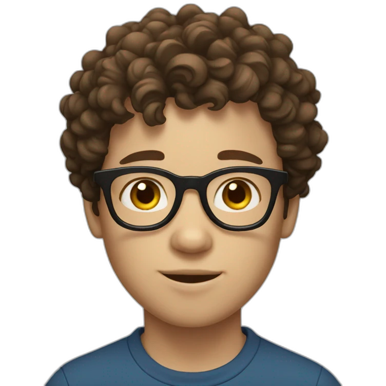 a boy with white skin ,curly brown hair boy, with glasses. emoji
