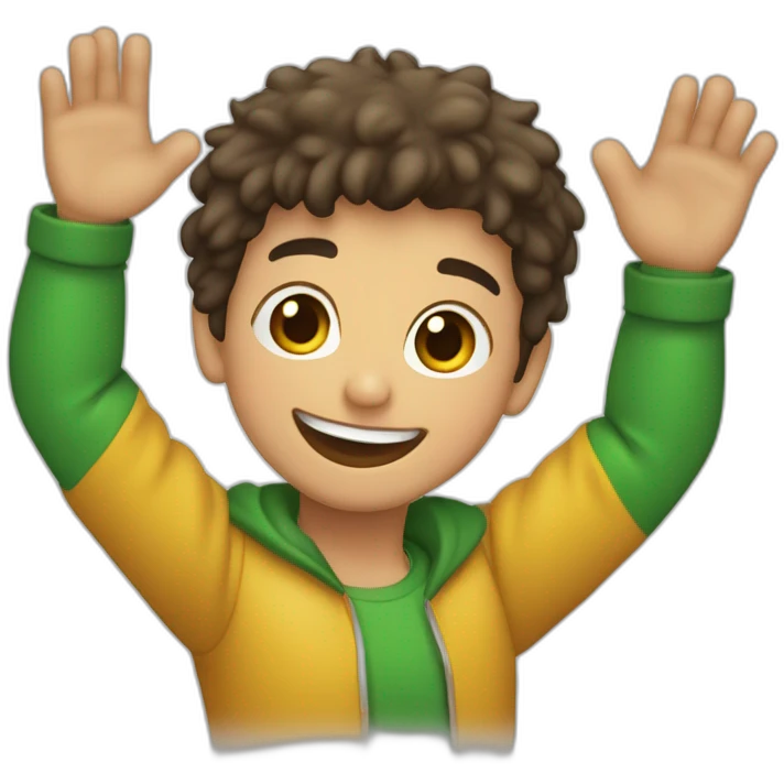 joven muchacho festejando con los brazos hacia arriba feliz emoji