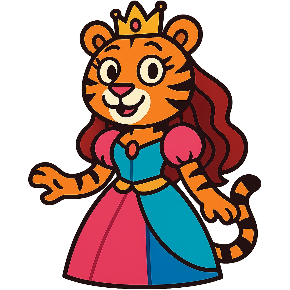 tiger human princess, vibrant toon style emoji