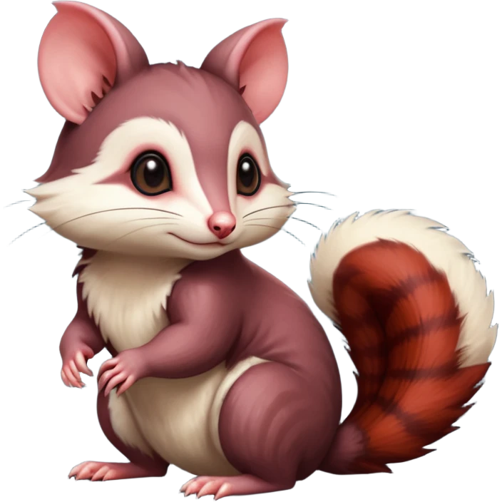 Dark Brownish red soft natural realistic romantic vintage antique divine beautiful elegant pretty precious cute young youthful  Fakémon-Pokémon-alien-Furret-opossum-feline-Squirrel-hybrid-creature (full body) emoji