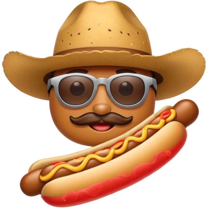 A hotdog with sunglasses and a cowboy hat emoji
