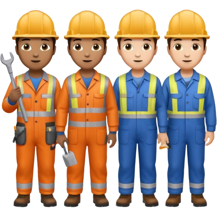 group of multiracial railway engineer standing full body emoji