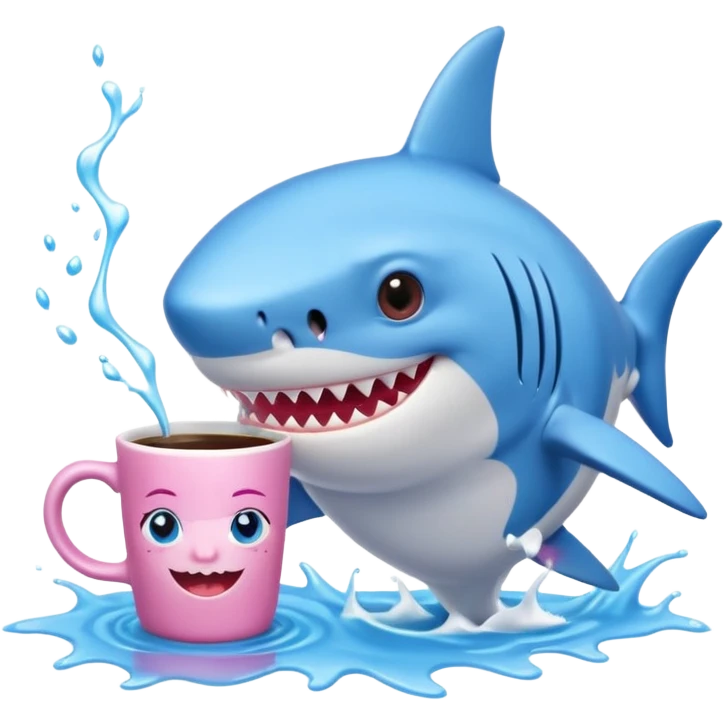 shark with pink hair and coffee emoji