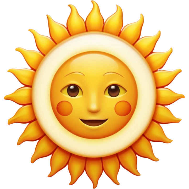 sun emoji, detailed burning surface, bright yellow-white, orange and red hues, radiant, simple and round emoji