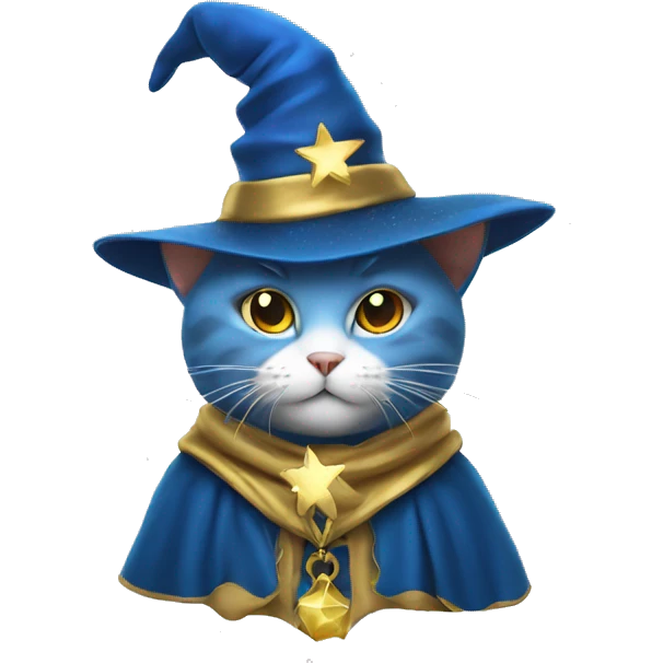 Cat wizard in blue with gold stars emoji