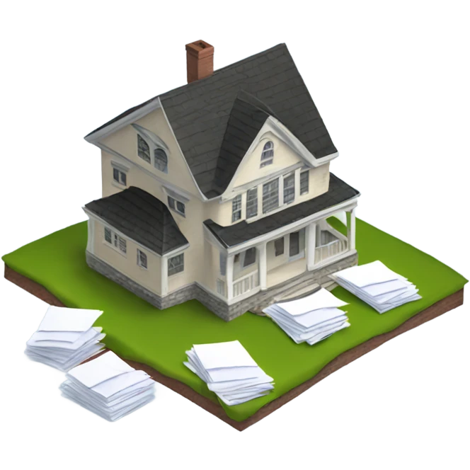 A large house with a pile of envelopes on the roof emoji