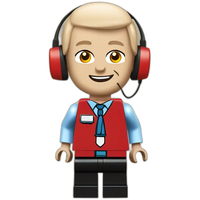 LEGO customer service bald men with headset with red shirt emoji