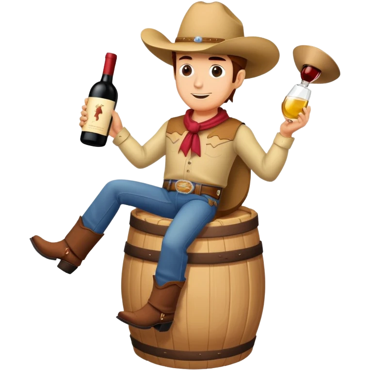 Scott riding a giant bottle of wine like a cowboy emoji