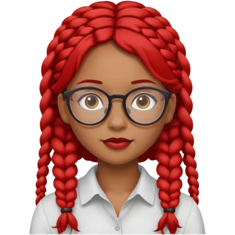 Dark Tan girl with two long red plaits and red rmmed  glasses head neck and shoulder shot only emoji