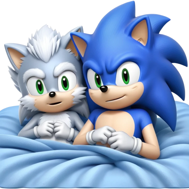 Sonic and Silver hedgehog characters relaxing on a bed emoji