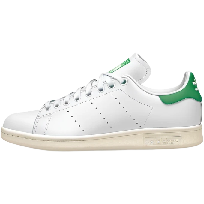 White and green Adidas Stan Smith sneakers with iconic green heel tab and perforated three stripes on the sides emoji