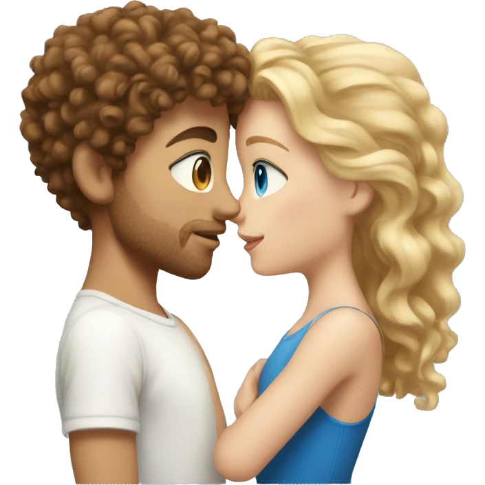 White boy with brown curly hair kissing blond girl, they have blue eyes  emoji