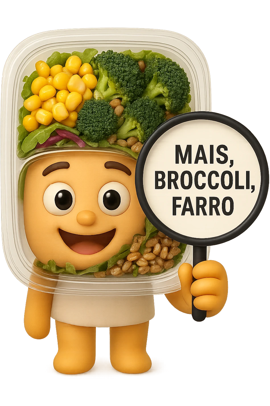 SU QUESTO STILE FAI UN EMOJI STILE IPHONE 3D DI UN INSALATA PRECONFEZIONATA DA SUPERMERCATO CON FOCUS SU ETICHETTA NUTRIZIONALE CON GLI INGREDIENTI IN ITALIANO TIPO: MAIS, BROCCOLI, FARRO, ACCANTO ALL'INSALATA CHE HA IN MANO C'è UN FOCUS SULL'ETICHETTA CON GLI INGREDIENTI SCRITTI, FALLO MOLTO REALISTICO IN 3D emoji