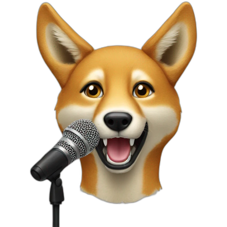 A dingo singing with a microphone emoji