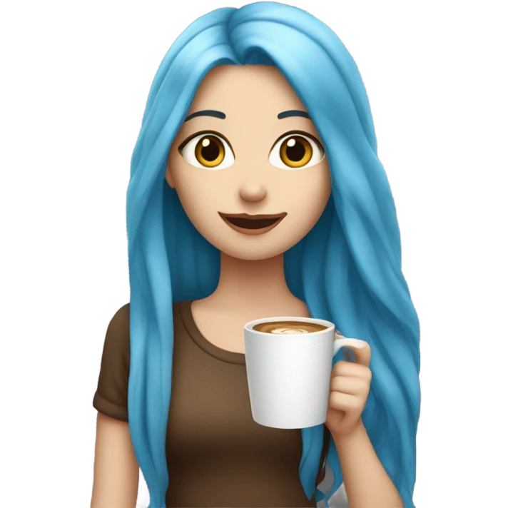 white skin girl with blue long hair drinking coffee emoji