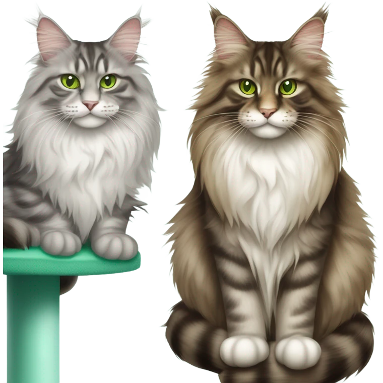 Two Maine coon cats sitting in cat tree emoji
