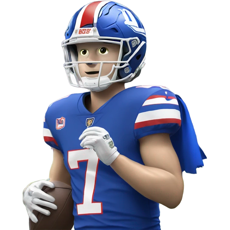 Josh Allen in jersey number 17 holding a trophy emoji