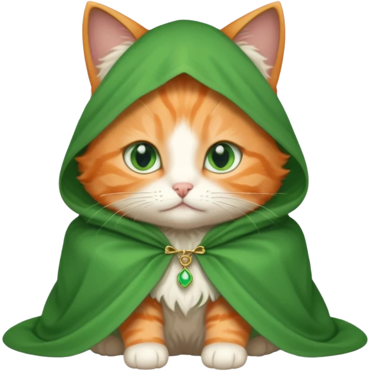 baby orange cat green eyes, in magic white cloak emoji