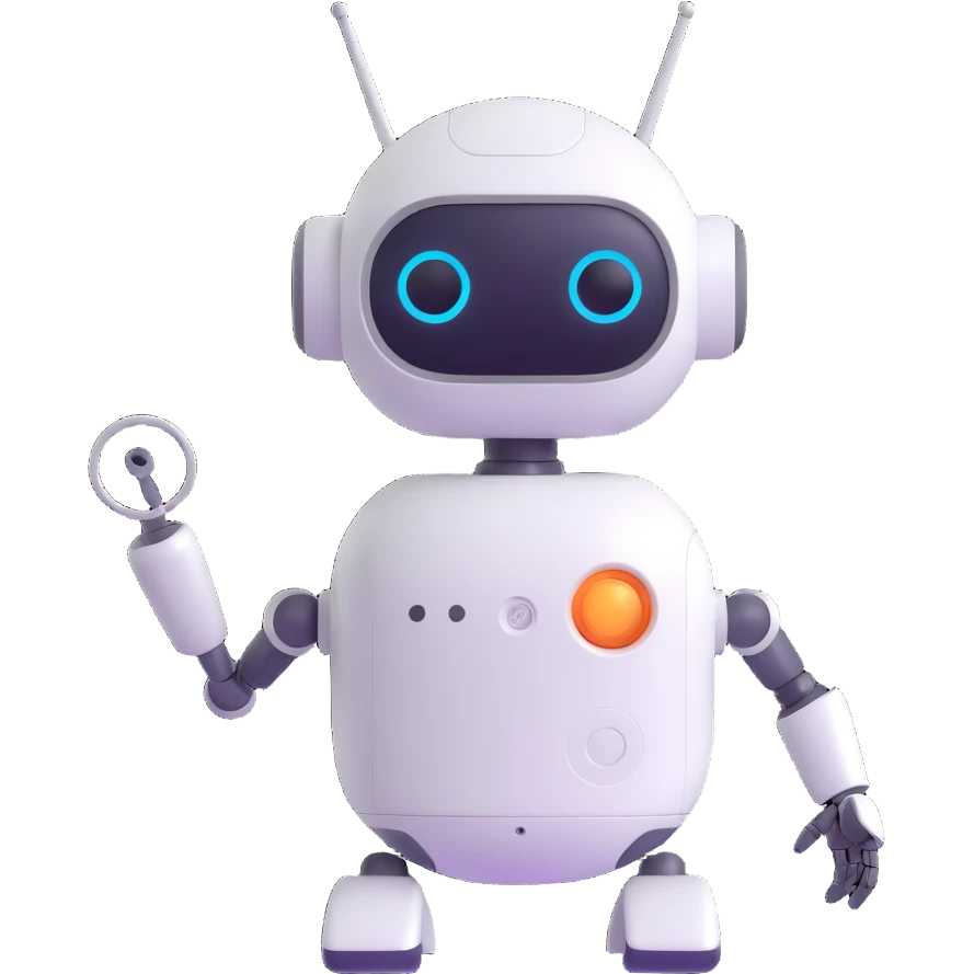 a cute AI robot with a round body and antenna, smiling emoji