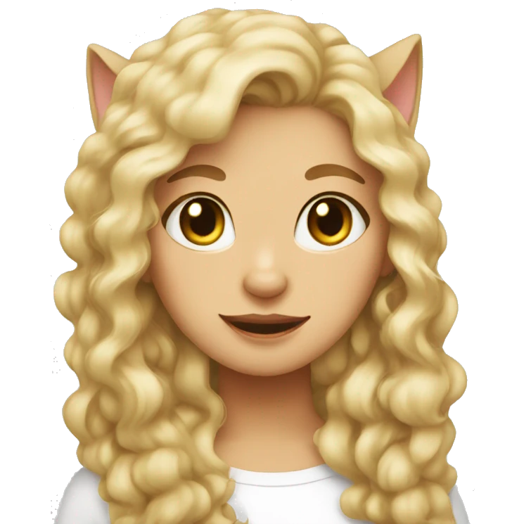 Blonde cat with brunette curly girl  emoji