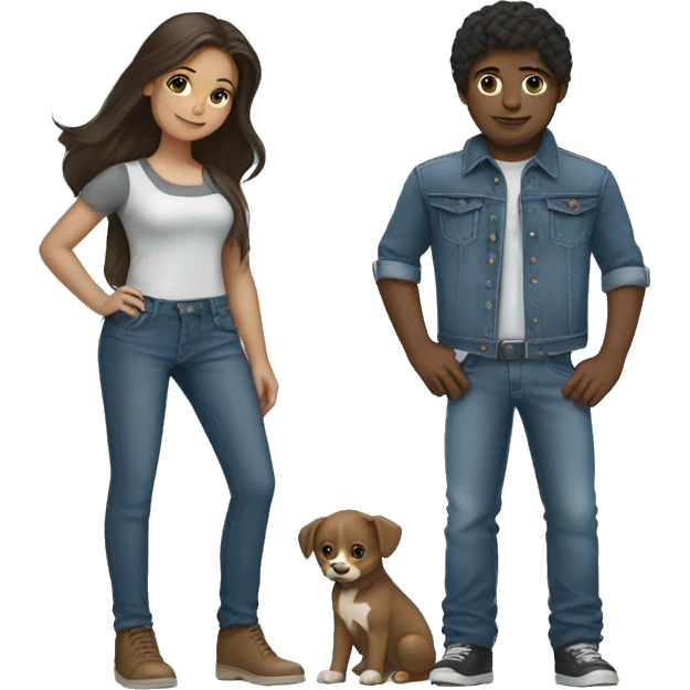 brunette Girl and boy in denim emoji