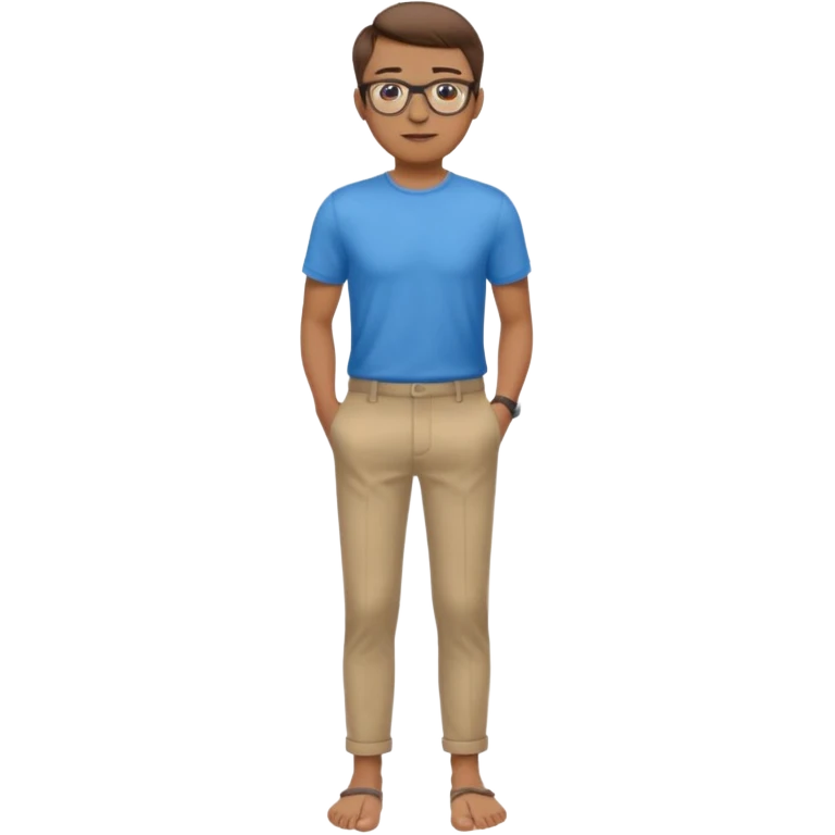 homme l'air cool taille moyenne corpulence maigre cheveux chatain court yeux bleus lunettes photo de pieds en pantalon  emoji