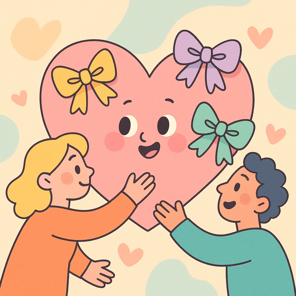 heart with bows on it, soft pastel style emoji