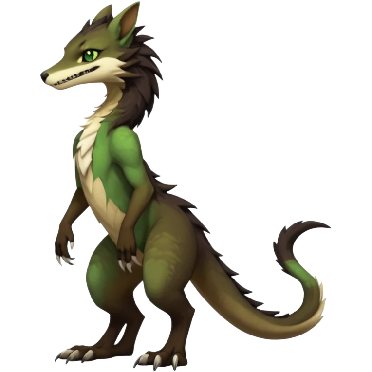 Brown and beige badass elegant wild beautiful natural cute badass epic exotic anthro modern furry 2-legged sergal-vernid-creature, full body, dark-brown-black-gradient pretty hair, with a long tufted tail, green eyes, aesthetic, art by LiLaiRa, art by art by Falvie emoji