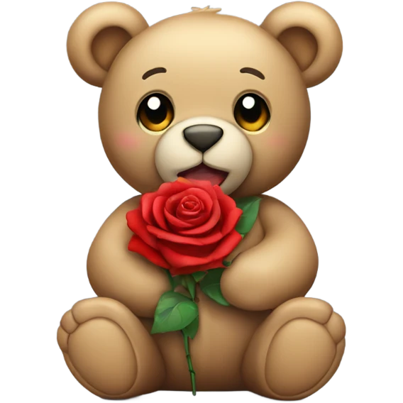 Hapy Teddy bear holding a red rose emoji