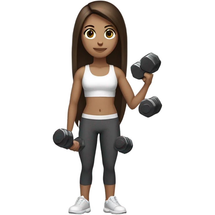 dark chestnut brown hair light medium skin black eyes girl straight hair holding dumbells emoji