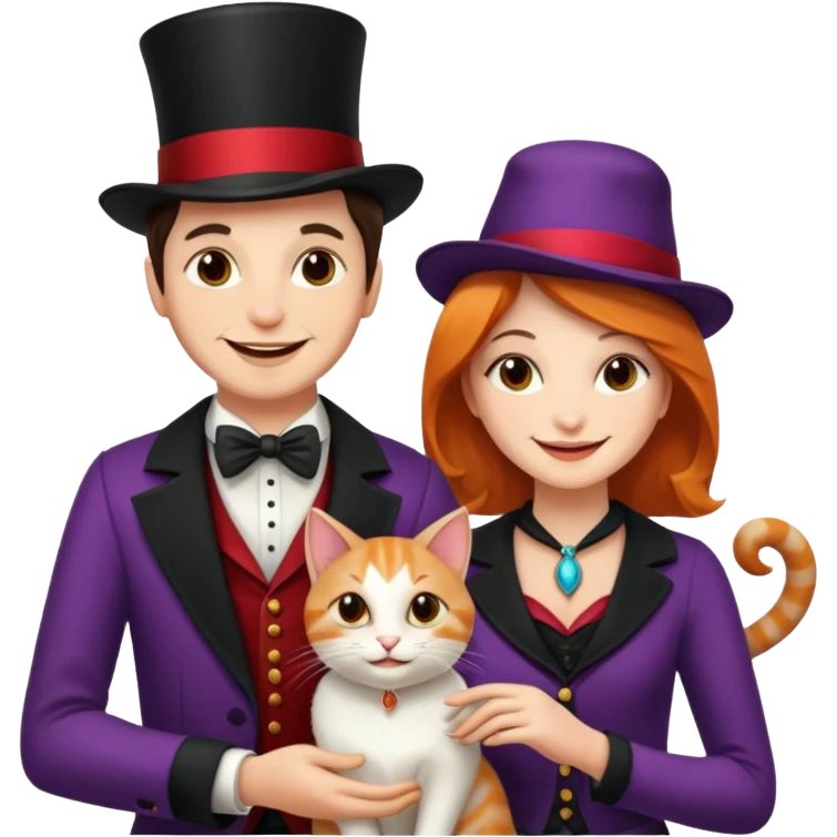 magician couple and their pet cat emoji